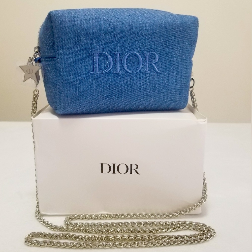 Brand New Dior Cosmetic Pouch Chain Added-Blue